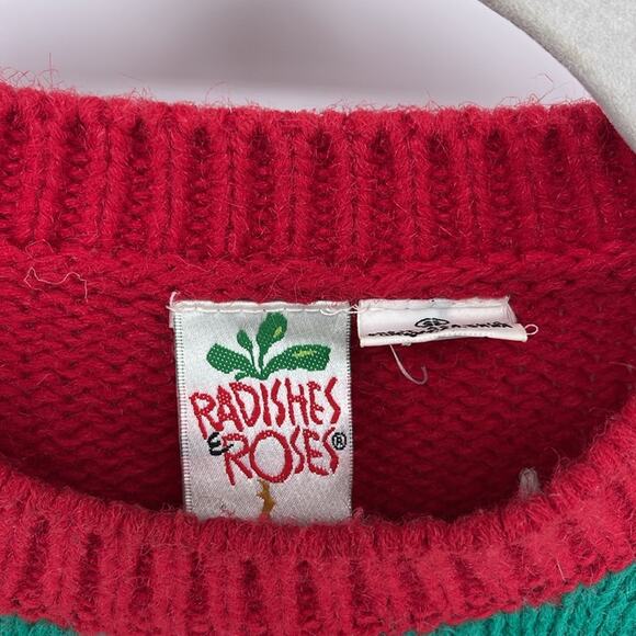 Vintage Radishes & Roses acrylic snowman Christmas tree knit crewneck sweater S - Picture 6 of 7